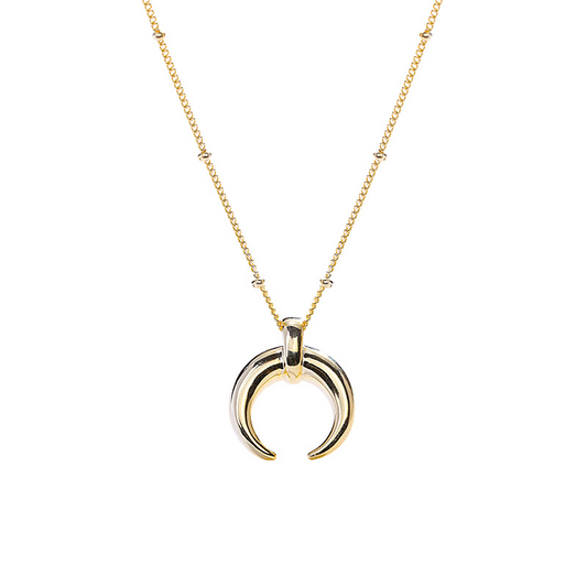 Decorative Crescent  Beads Sterling Silver Plated Gold Necklace