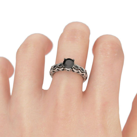 Vintage Milgrain Round Cut Sterling Silver Ring-JE-Juri Elle