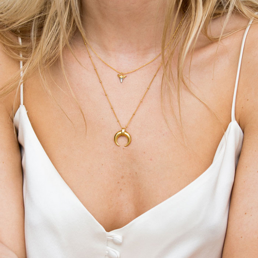 Decorative Crescent  Beads Sterling Silver Plated Gold Necklace