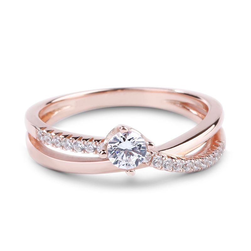 Rose Gold Tone Round Cut Sterling Silver Promise Ring-JE-Juri Elle