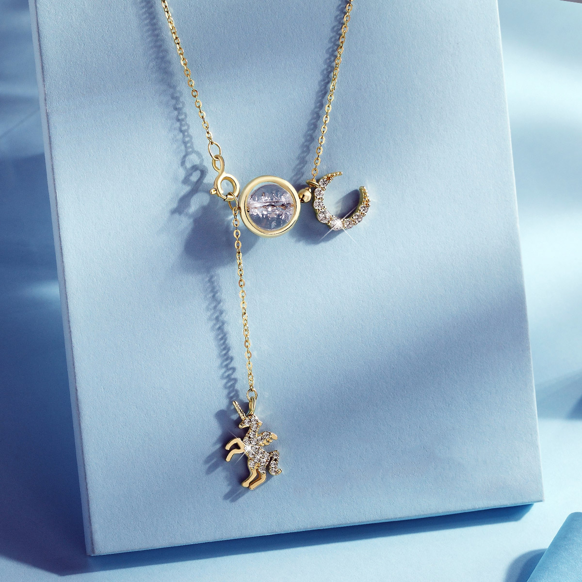 Unicorn Round Cut Sterling Silver Necklace