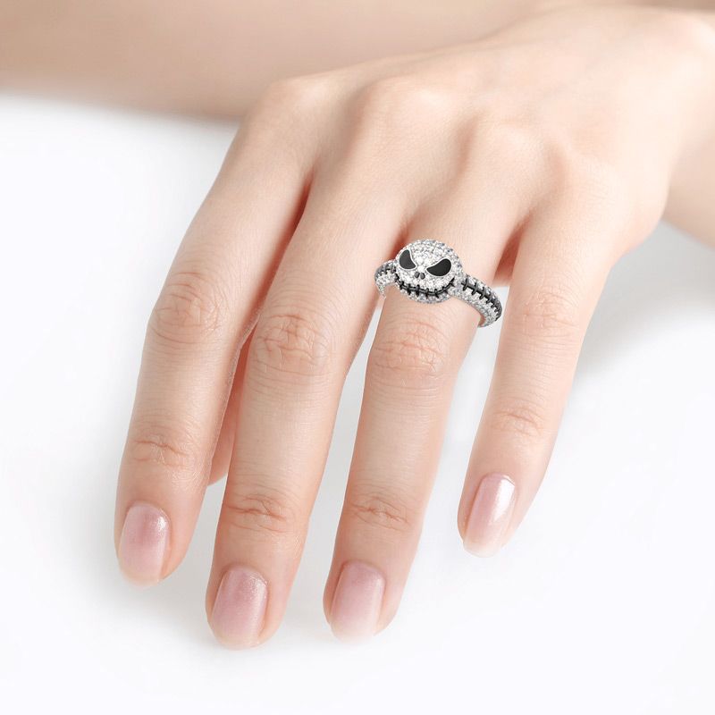 "Pumpkin King" "Jack Skull" Cute Halloween Christmas Gift Sterling Silver Skull Ring-JE-Juri Elle