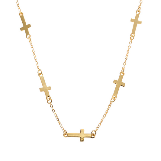 Multiple Crosses Sterling Silver Plated Gold Necklace