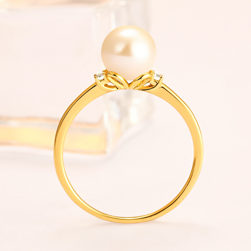 Simple Gold Pearl Round Sterling Silver Ring-TL-Juri Elle