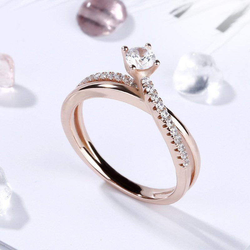 Rose Gold Tone Round Cut Sterling Silver Promise Ring-JE-Juri Elle