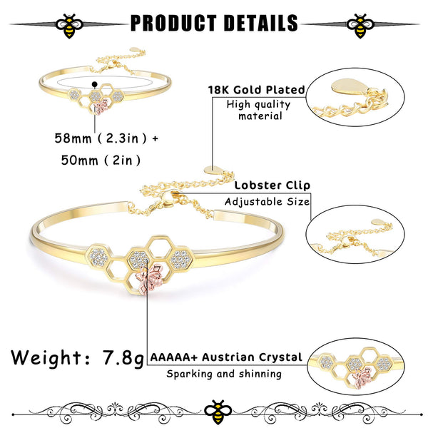 Bee Bracelet Open Bangles Adjustable Chain