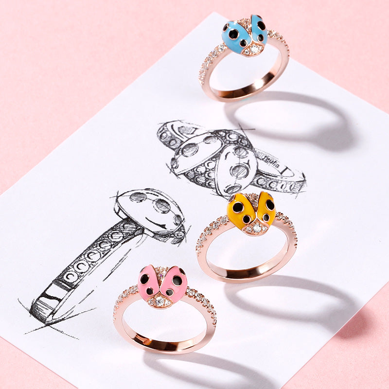 Lucky Yellow Ladybug Sterling Silver Ring-JE-Juri Elle