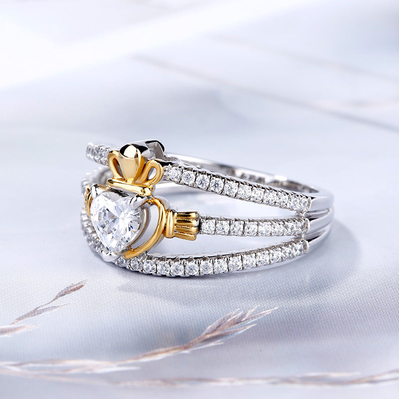 Two Tone Heart Cut Claddagh Sterling Silver Ring-JE-Juri Elle