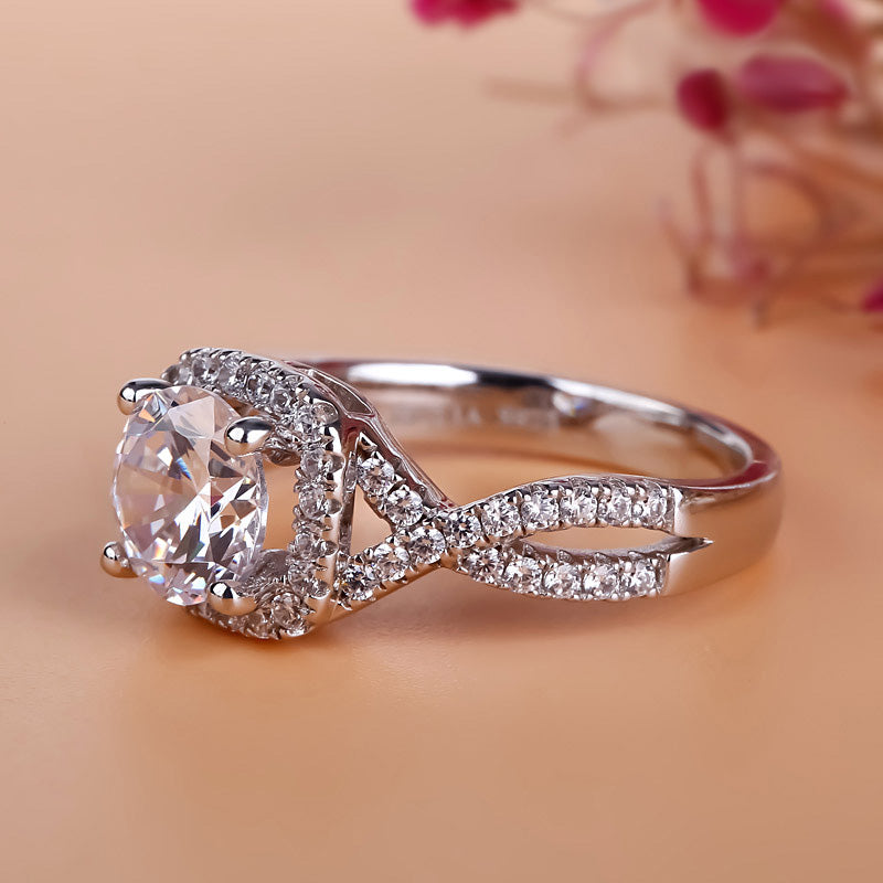 Twist Halo Round Cut Sterling Silver Ring-JE-Juri Elle