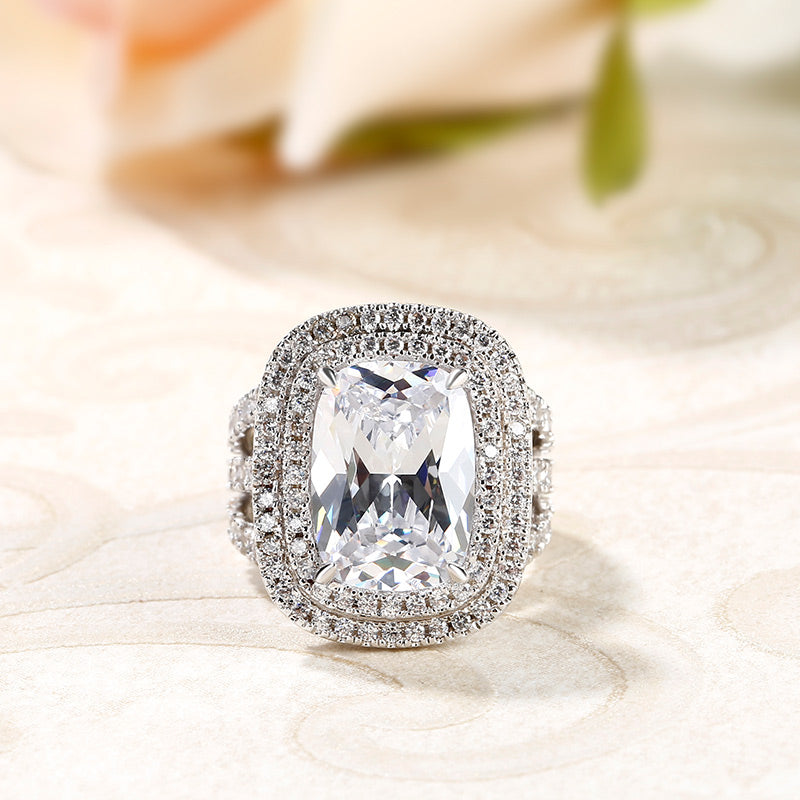 Double Halo Cushion Cut Sterling Silver Ring-JE-Juri Elle