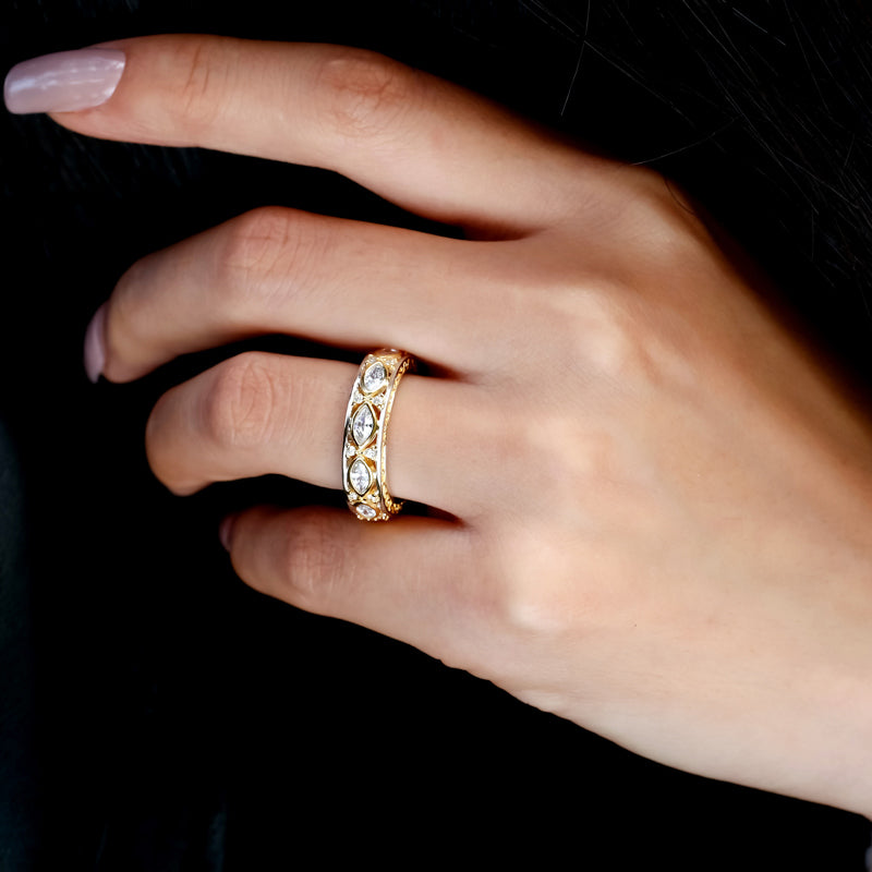 Scrollwork Two Tone Sterling Silver Women's Band-JE-Juri Elle
