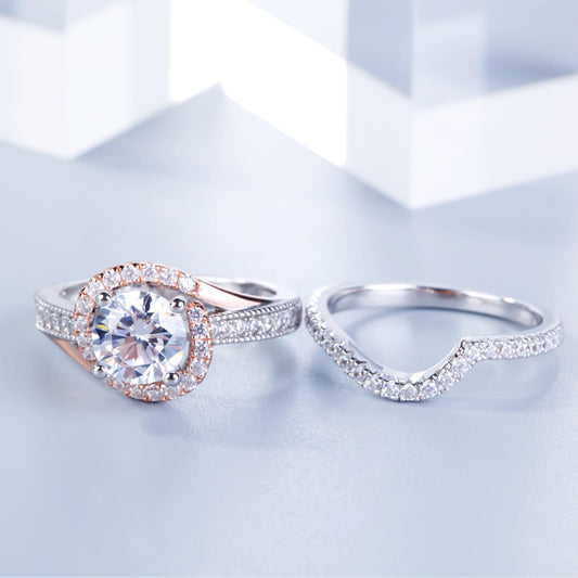 Split Shank Round Cut Sterling Silver Ring Set-JE-Juri Elle