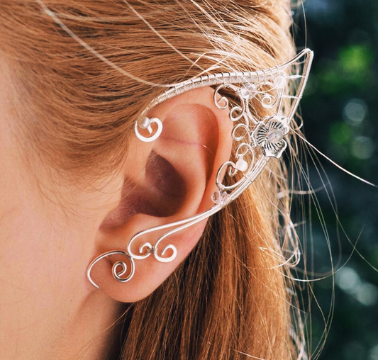 Bohemian Floral Elf White Copper Ear Cuff