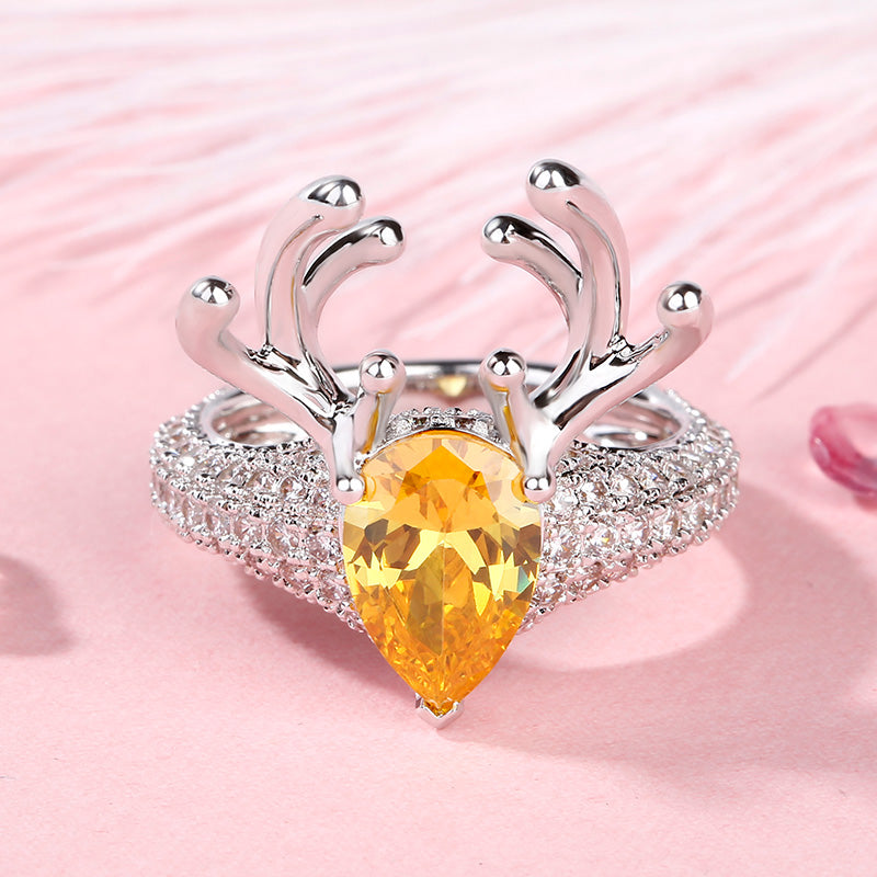 “Christmas Reindeer”Antler Pear Cut Sterling Silver Animal Ring-JE-Juri Elle
