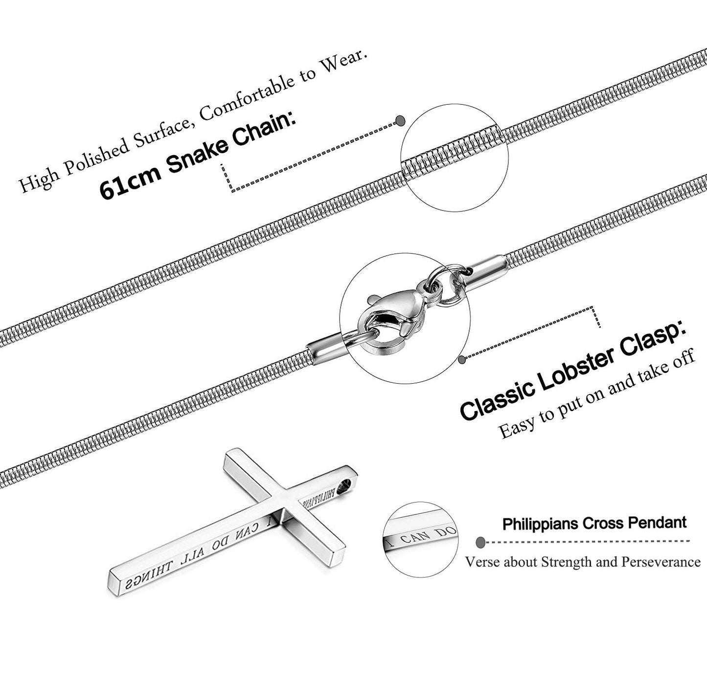 Steel Stainless Steel Cross Necklace for Men