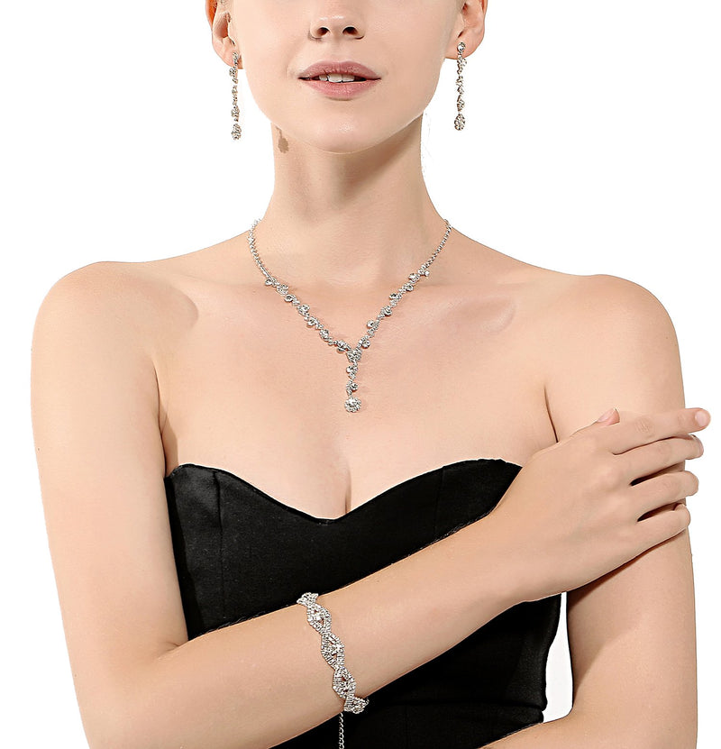 Rhinestone Bridesmaid Jewelry Sets for Women with Rhinestone Bracelet