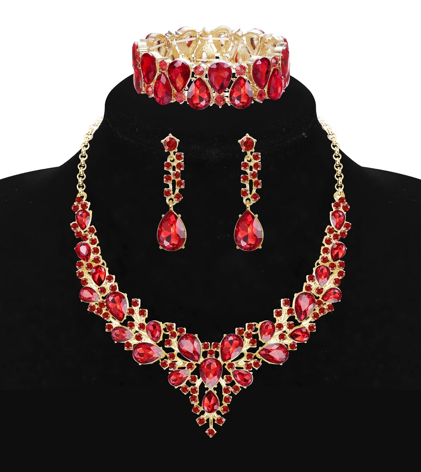 Rhinestone Bridal Jewelry Sets for Women Necklace Earrings Bracelet Set for Wedding Rhinestone Bridesmaid Gifts fit with Wedding Dress