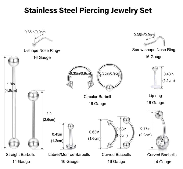 Professional Piercing Kit Stainless Steel 14G 16G