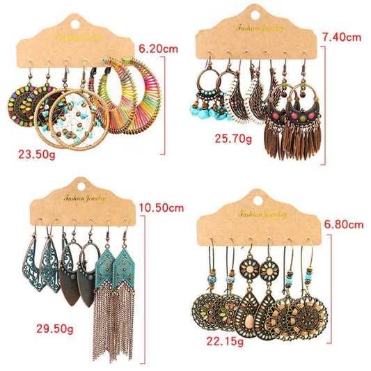 Bohemian Metal Tassel Earrings 3 Sets
