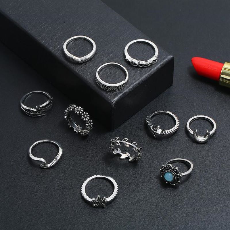 Bohemian Leaf Starfish Set Bague Ensemble 11 pièces