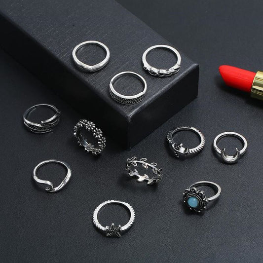 Bohemian Leaf Starfish Set Ring Set 11 Pieces