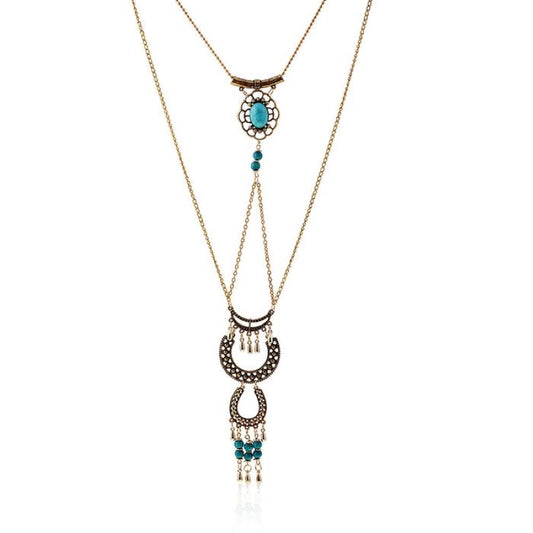 Bohemian Turquoise Drop Tassel Necklace