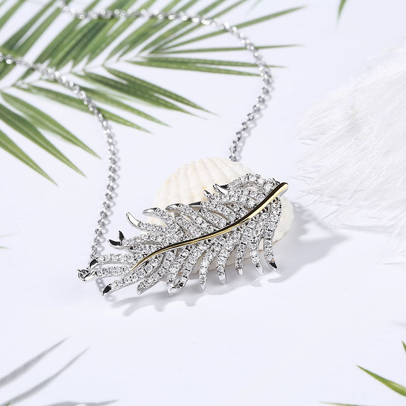 Two Tone Feather Sterling Silver Necklace-JE-Juri Elle