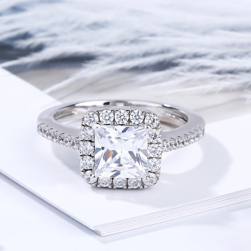 Jeulia Halo Princess Cut Sterling Silver Ring-JE-Juri Elle