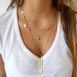 Bohemian Feather Turquoise Necklace
