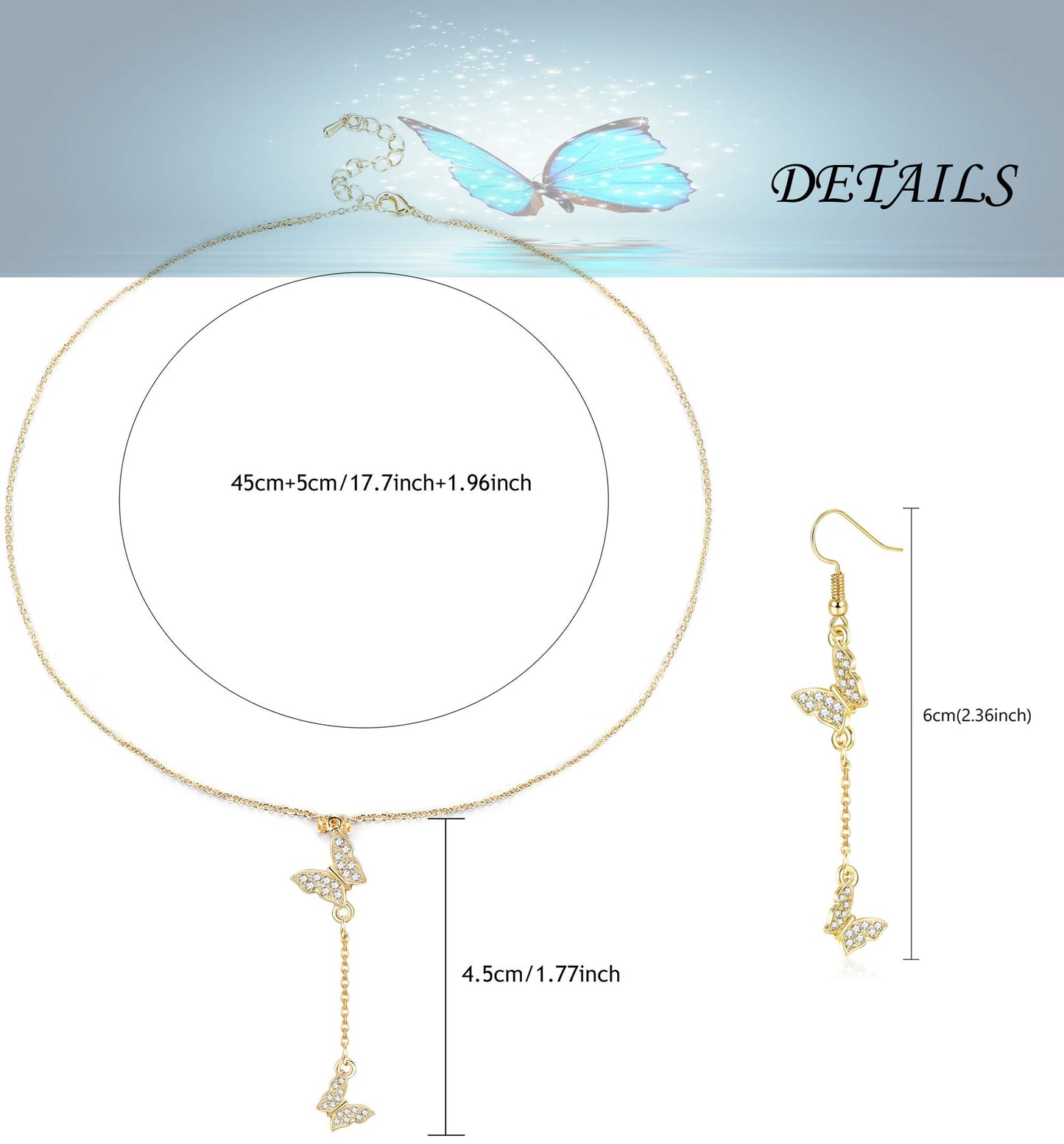 Butterfly Earrings Necklace Set for Women