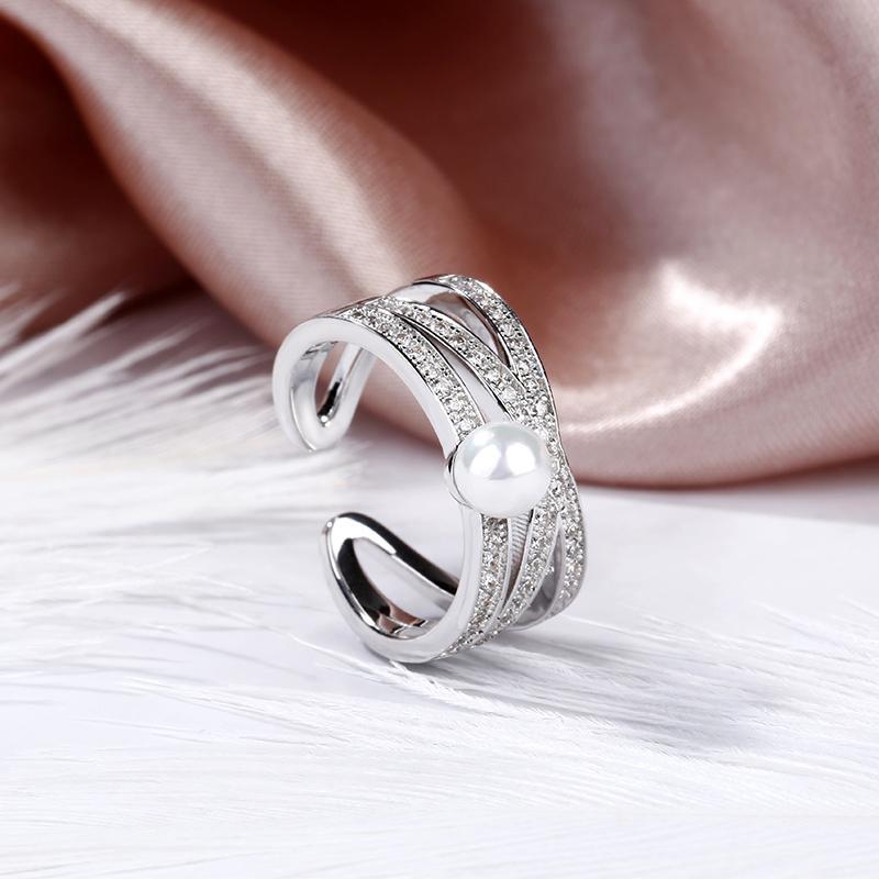 Geometry Cultured Pearl Sterling Silver Ring-JE-Juri Elle