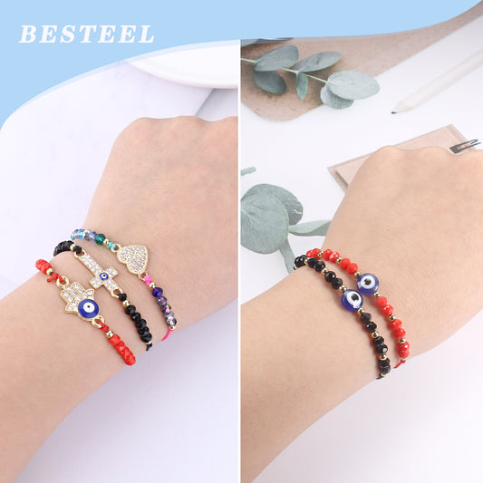 MAL DE OJO 24 PCS COLORFUL EVIL EYE BEADED BRACELETS HAMSA HANDMADE BRAIDED LUCKY EYE JEWELRY FOR WOMEN GIRLS