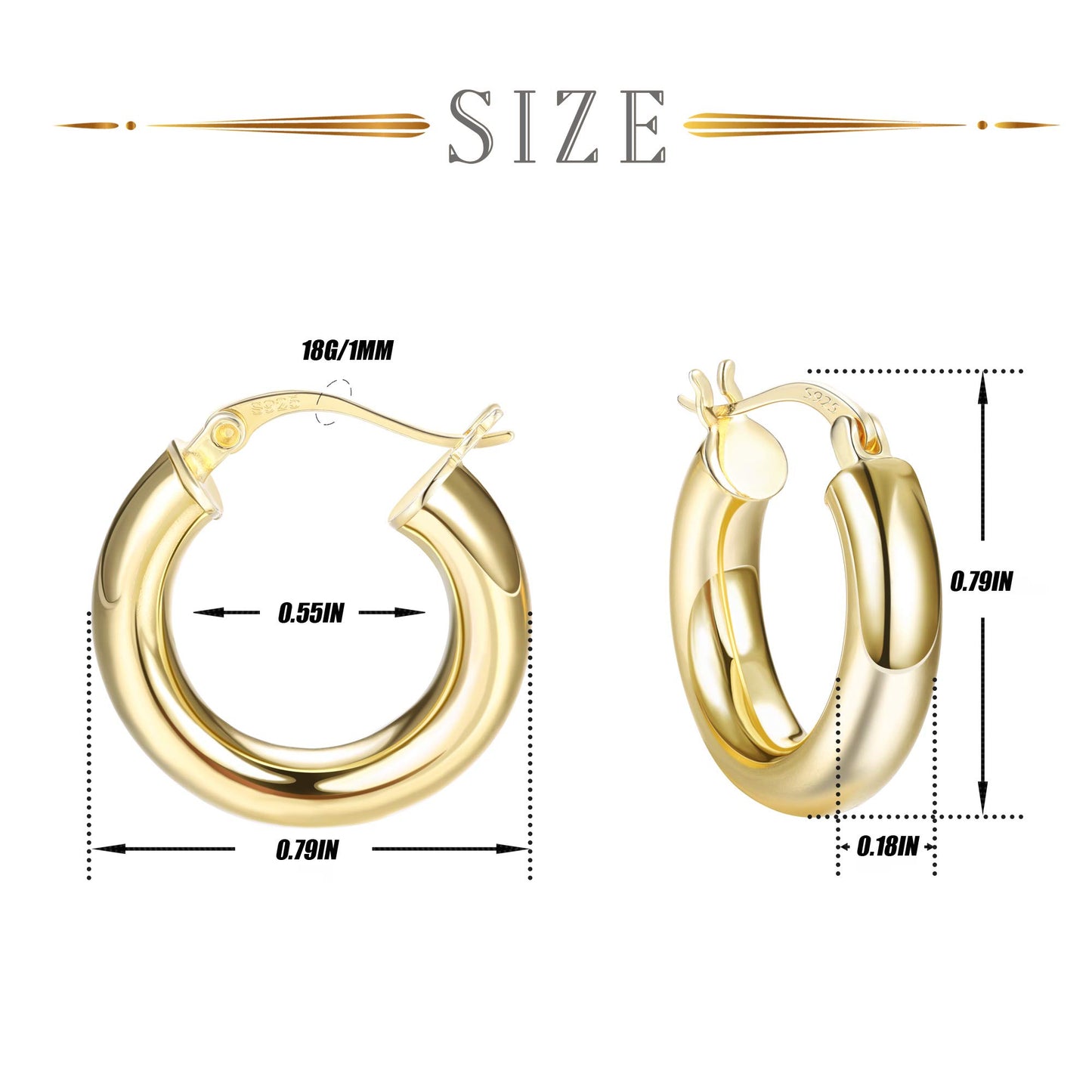 Round-Tube Thick Chunky Click-Top Light-weight Hoop Earrings for Women