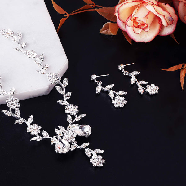 Ensemble de bijoux de mariée ensemble de bijoux de collier de boucle d'oreille de feuille de fleur de pierre