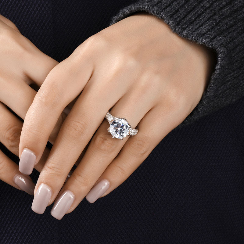 Large Stone Round Cut Sterling Silver Ring-JE-Juri Elle