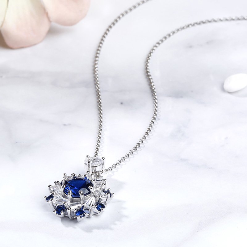 Halo Round Cut Sterling Silver Necklace-JE-Juri Elle