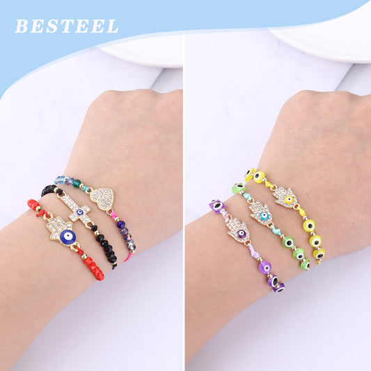 DE OJO 24 PCS COLORFUL EVIL EYE BEADED BRACELETS HAMSA HANDMADE BRAIDED LUCKY EYE JEWELRY FOR WOMEN GIRLS