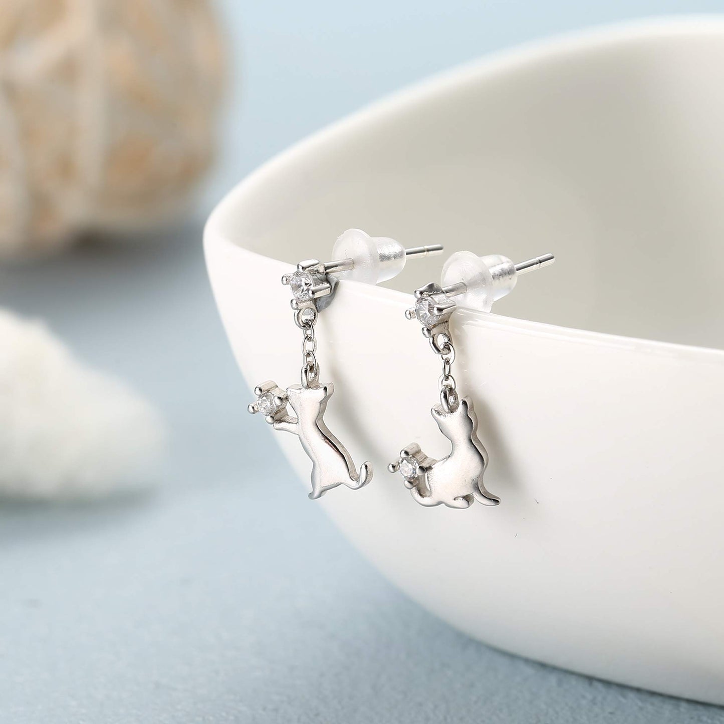 Sterling Silver Cute Cat Earrings