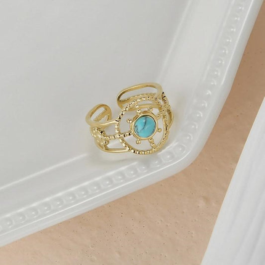 Bohemian Compass Blue Turquoise Opening Ring