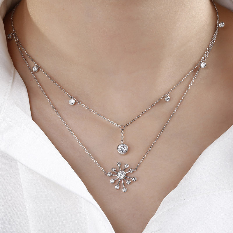 Layered Dandelion Sterling Silver Necklace-JE-Juri Elle