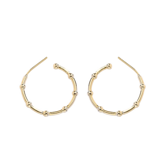 Curved Vines With Beads Sterling Silver Plated Gold Stud Earring