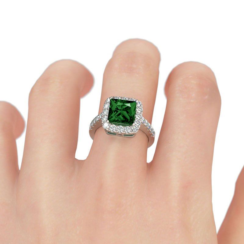 Halo Princess Cut Sterling Silver Ring-JE-Juri Elle