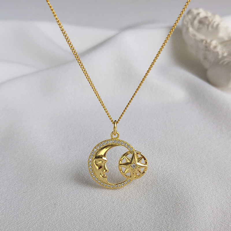 Delicate Midnight Round Cut Silver Plated Gold Necklace