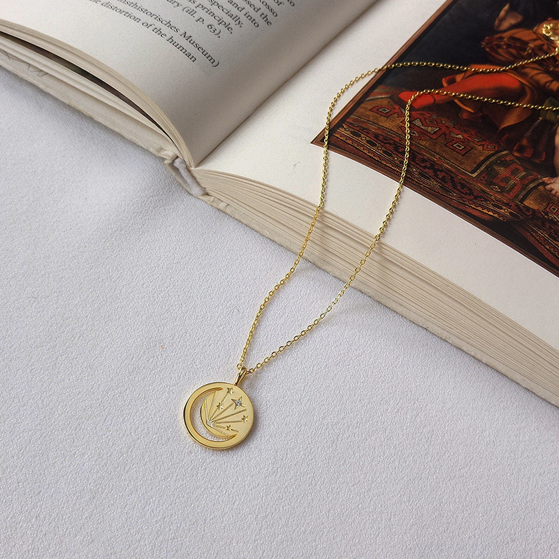 Hollow Light Round Cut Sterling Silver Plated Gold Necklace