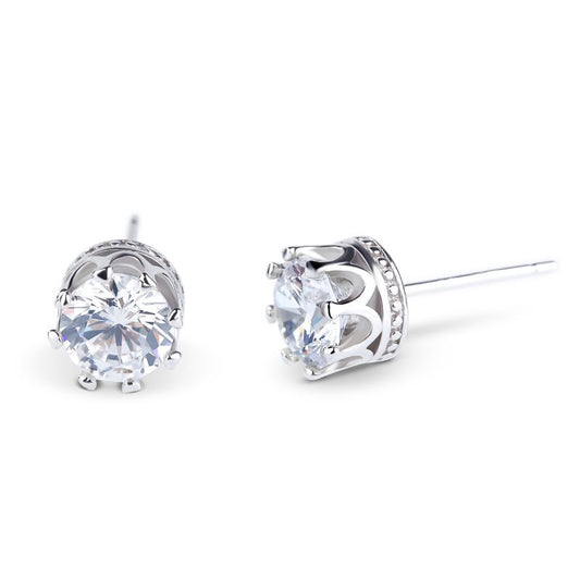 Classic Crown Sterling Silver Stud Earrings-JE-Juri Elle