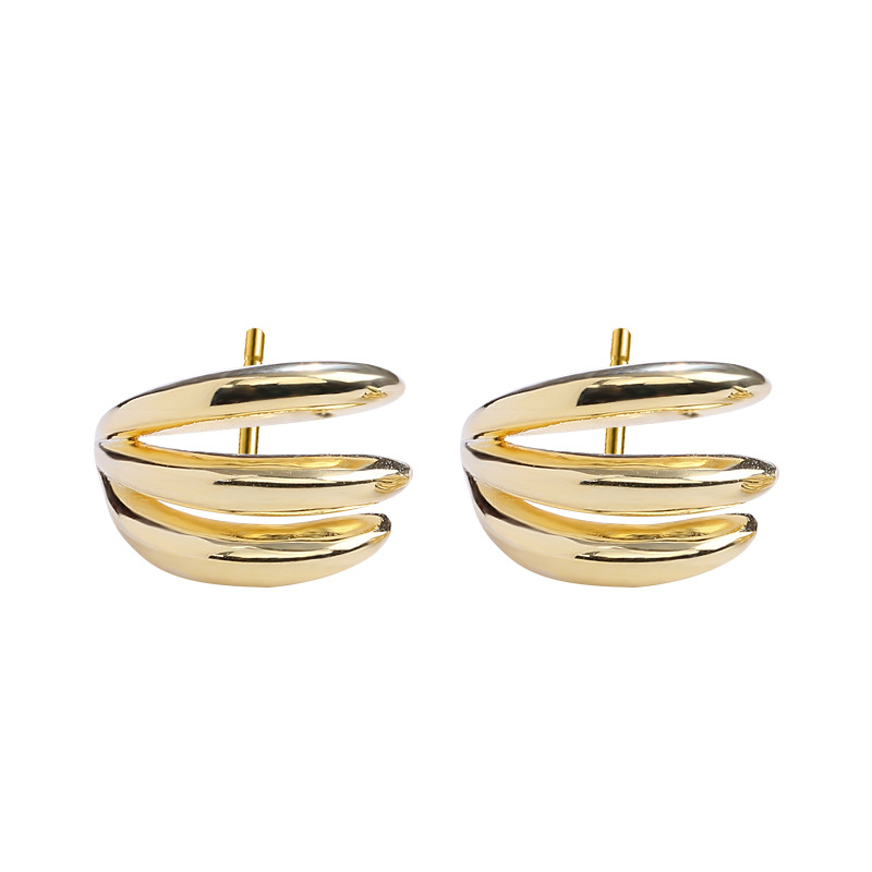 Irregular Spiral Sterling Silver Plated Gold Stud Earring