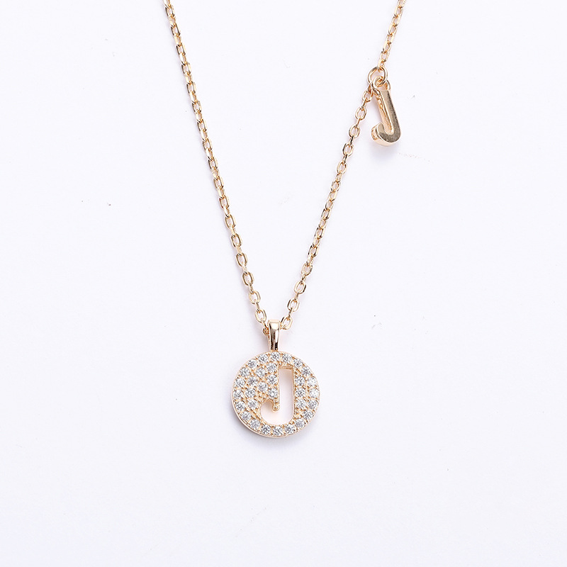 Hollow Letter Round Cut Sterling Silver Plated Champagne Gold Necklace