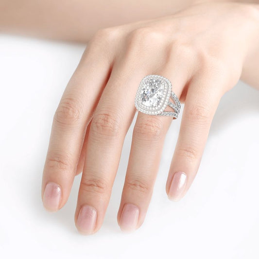 Double Halo Cushion Cut Sterling Silver Ring-JE-Juri Elle