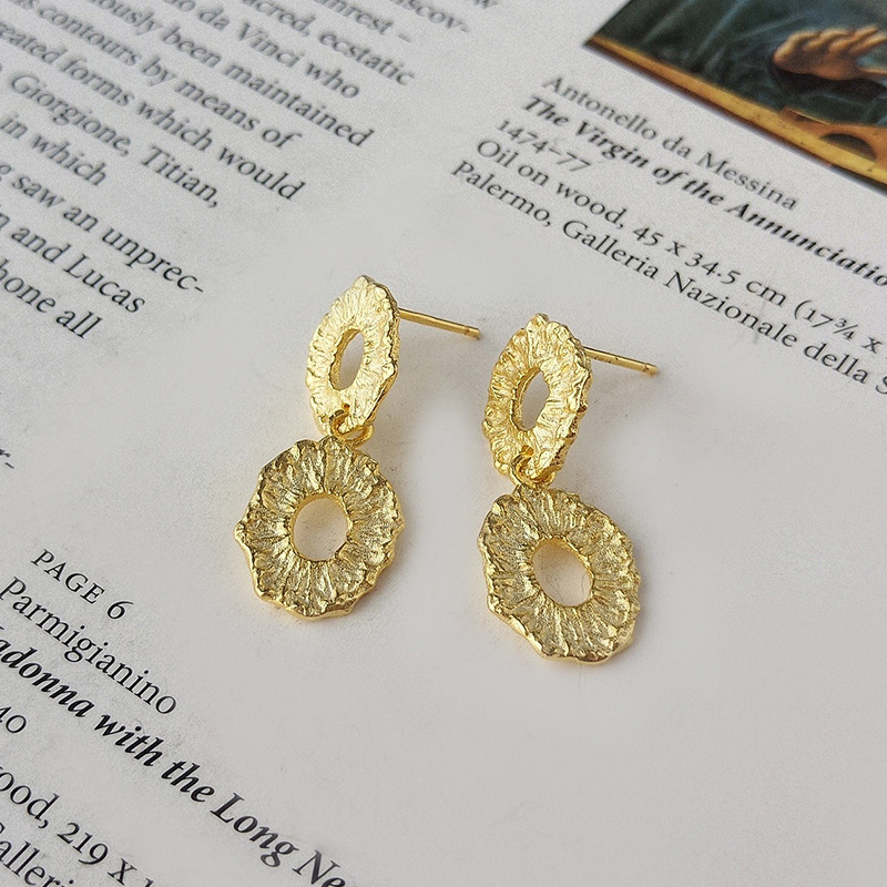 Double Circle Sterling Silver Plated Gold Earring