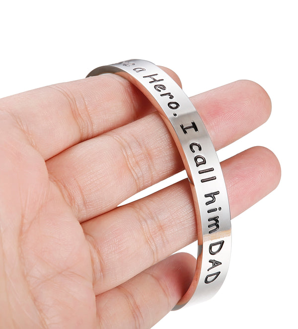DIOROYAL Gift for Dad from Daughter, Son, Wife - Husband. Father. Hero Father's Day Stainless Steel Bracelet Engraved Bangle Jewelry for Dad